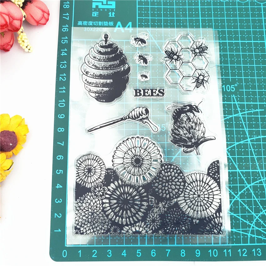 

CLEAR STAMPS Silicone Seals for DIY Scrapbooking Honeycomb Sunflower Rubber Stamp Making Photo Album Card Decor Craft Supplies