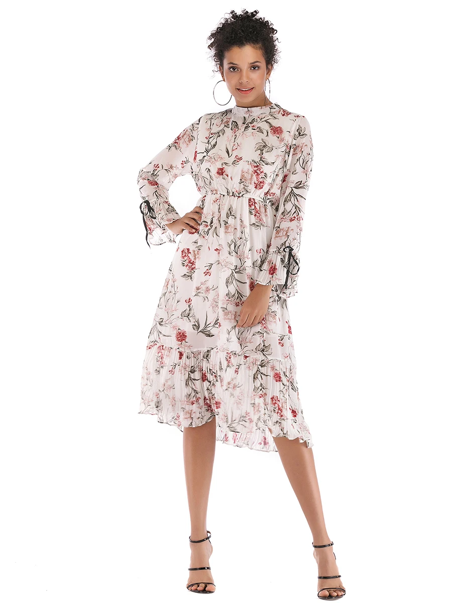 Женское осенне-зимнее длинное платье повседневное модное с круглым вырезом и