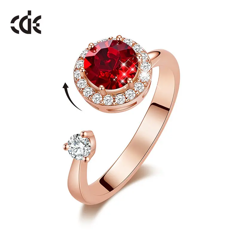 

CDE Fashion Luxury Rotate Rings Red Crystals Adjustable Ring Jewelry Women Original Romantic High Quality Gifts