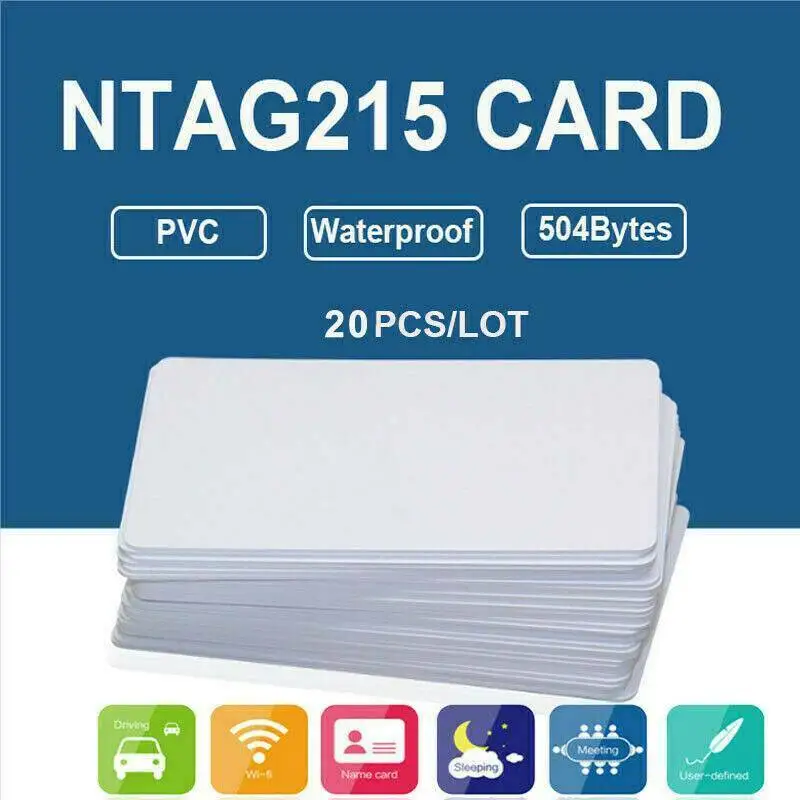 

20 шт., NFC-карты, белые пустые для NTAG215, ПВХ-метки, Waterpoof 504 байт, наклейка со смарт-чипом
