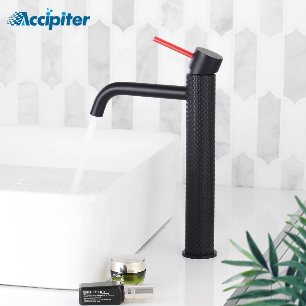 

New Style High Black Bathroom Basin Faucet Taps Wash Hand Face Single Lever Mixer Washbasin Faucets with Hose