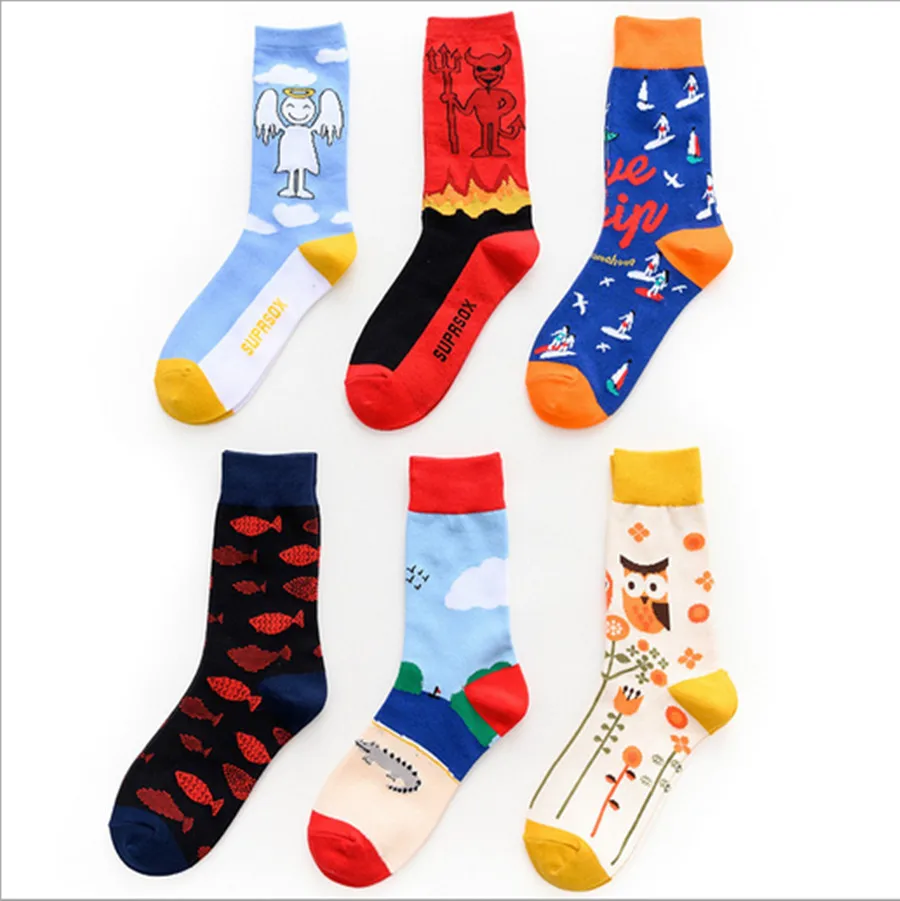 Stockings trend small white bull king cartoon animal splicing with cotton stockings brand men's and women's | Женская одежда