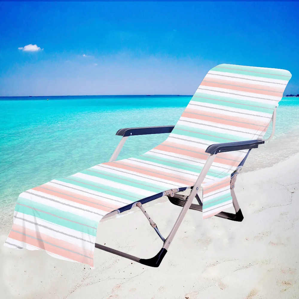 

Colorful Line Beach Chair Cover Towel with Side Storage Pockets for Pool Sun Lounger Sunbathing Vacation 82.5"x29.5"