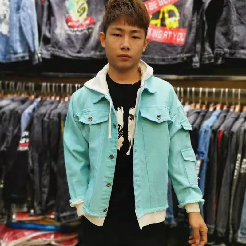 High Street джинсовое пальто для мужчин с модным принтом капюшоном в стиле пэчворк