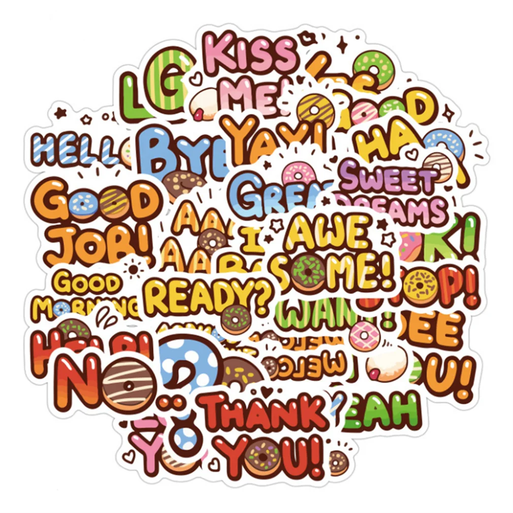 

10/30/50PCS Cute Cartoon Food Phrase Stationery Box Waterproof Graffiti Suitcase Guitar Toy Decoration Sticker Wholesale