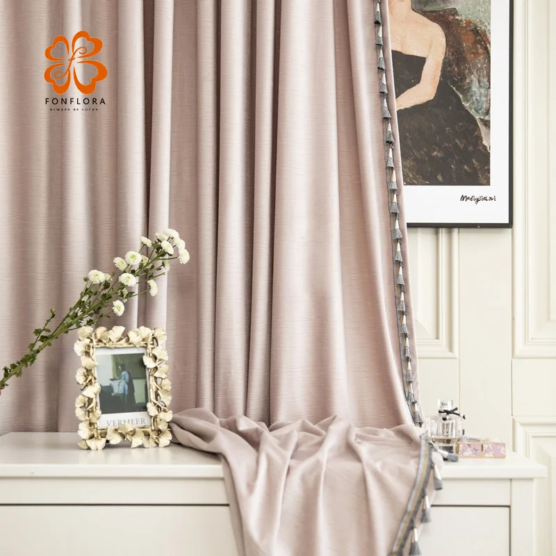 

Modern Striped Pink Curtains for the Living Room Solid Plain Drapes for Bedroom Window Panel with Tassels Custom Ready Made