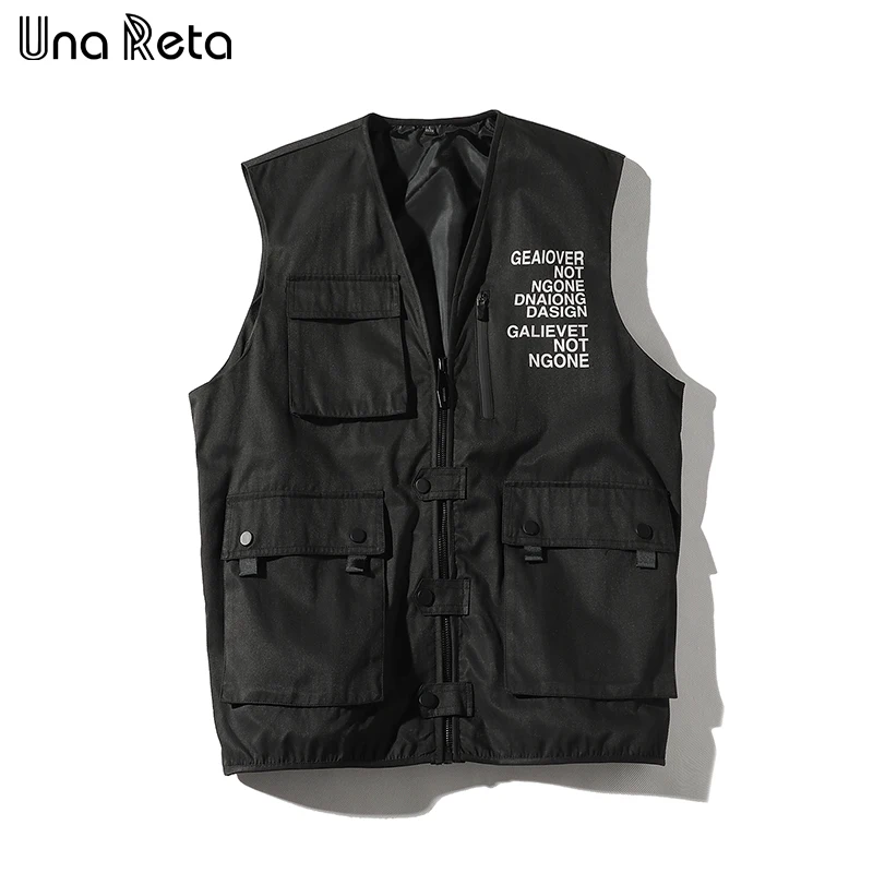 

Una Reta Hip Hop Vest Men New Arrivals Military Multiple Pockets Cargo Vest Core Vest Sleeveless Jacket Men's Vest Streetwear