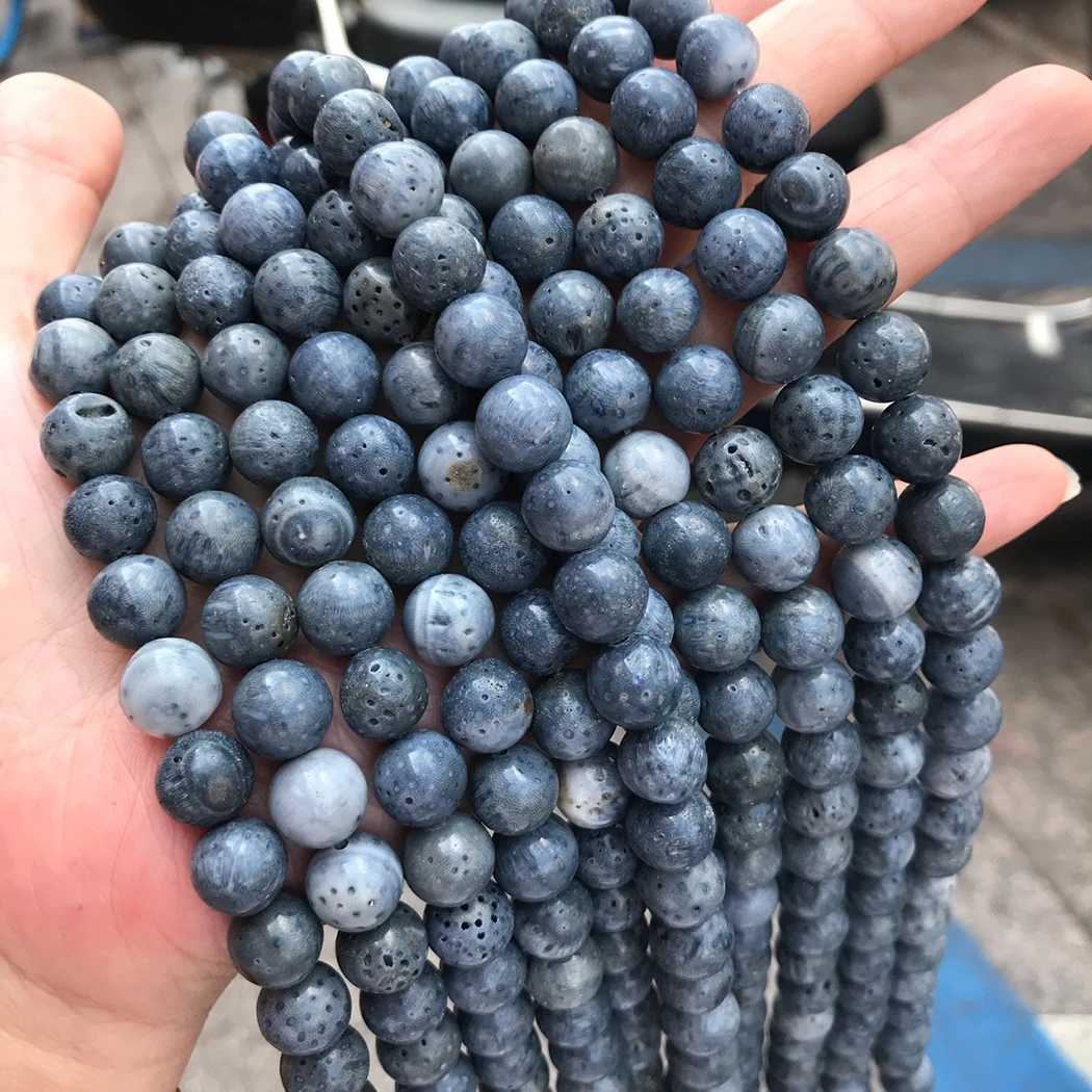 

Natural blue Coral 4-12mm round Gemstone beads for 925 sterling silver Jewelry Making Necklace Bracelet 15inch ICNWAY