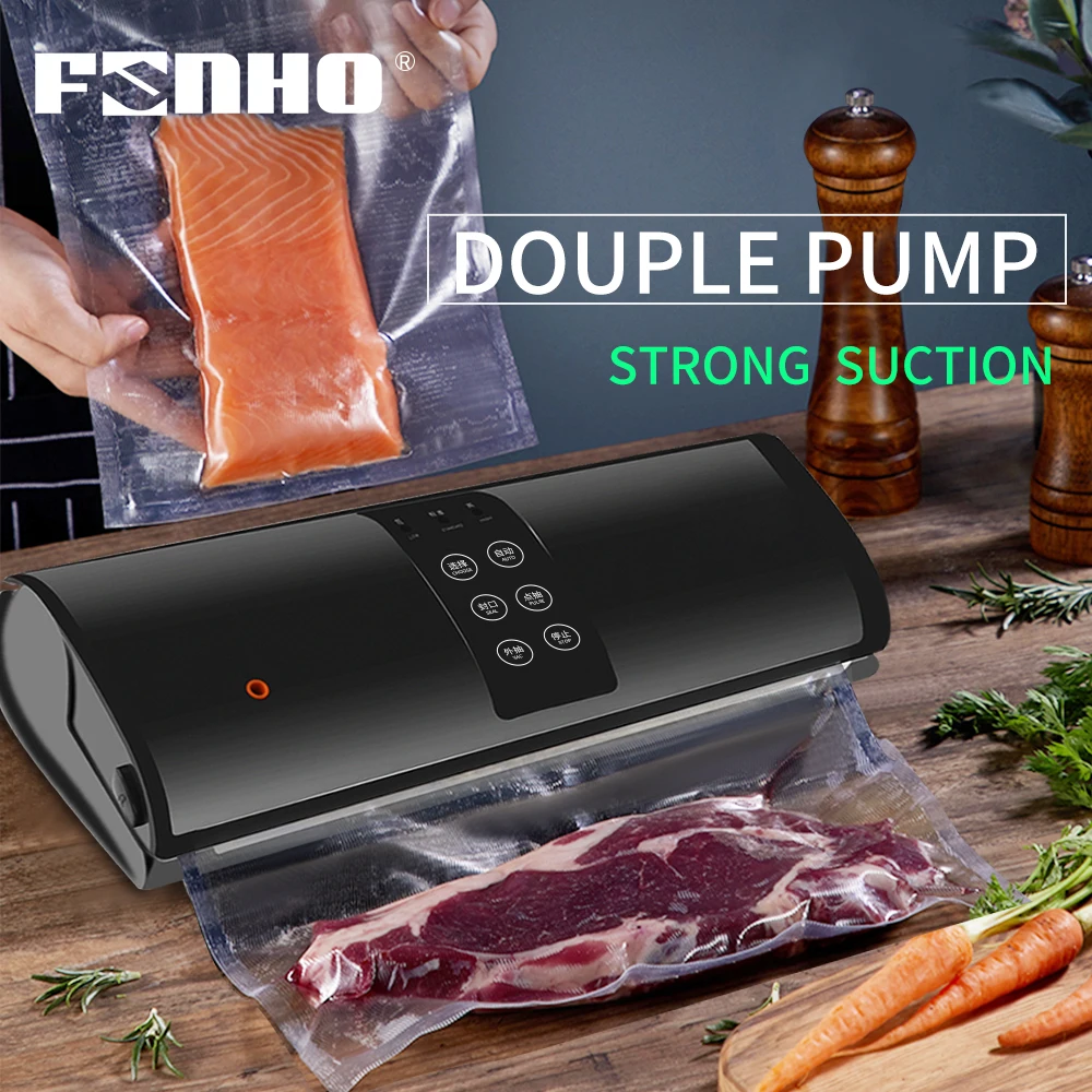 FUNHO Automatic Vacuum Air Sealer 220V/110V Food Packing Machine with 15 Free Bags Best Portable Vacuum Packer for Kitchen