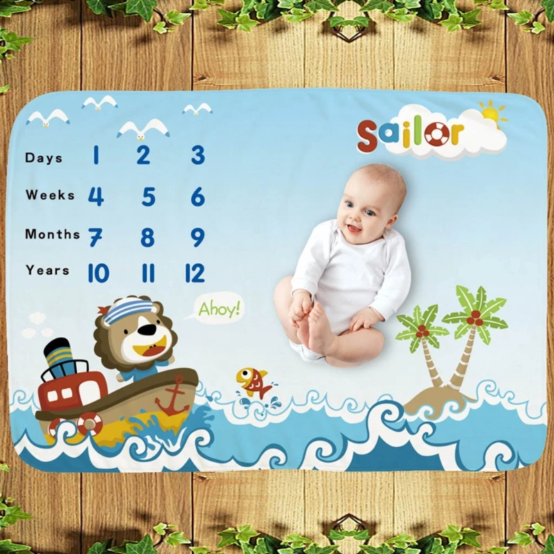 

23GD Baby Monthly Record Growth Milestone Blanket Newborn Soft Flannel Swaddle Wrap Photography Props Creative Background Cloth