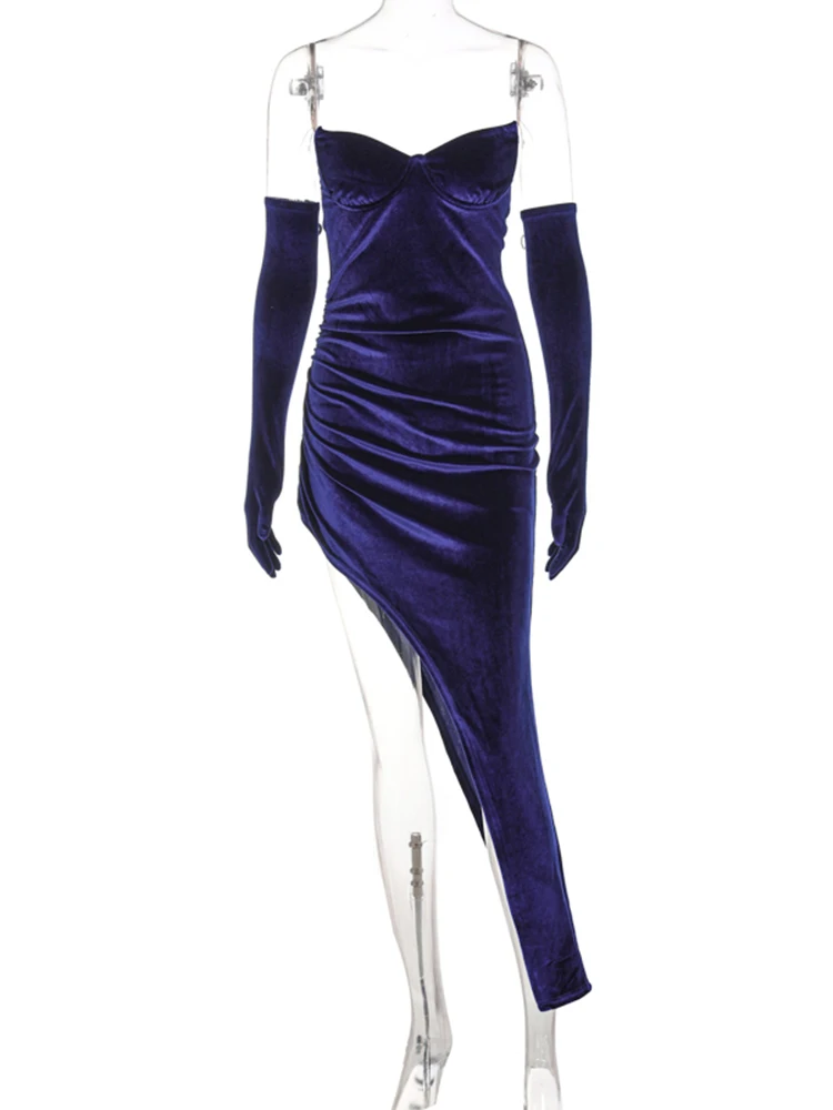 Dulzura Для женщин бархат нерегулярные трубки миди платье сбоку с разрезом длинными