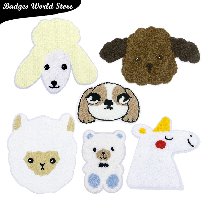 

Bear Dog Unicorn Sheep Alpaca Chenille Icon Towel Embroidery Applique Patch For Clothing DIY Sew up Badges on the Backpack