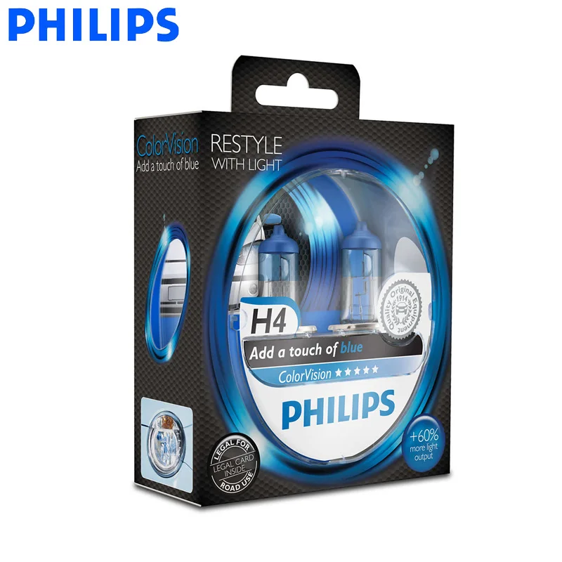 Автомобильные галогенные лампы Philips H4 9003 12 В дальнего и ближнего света 60% больше