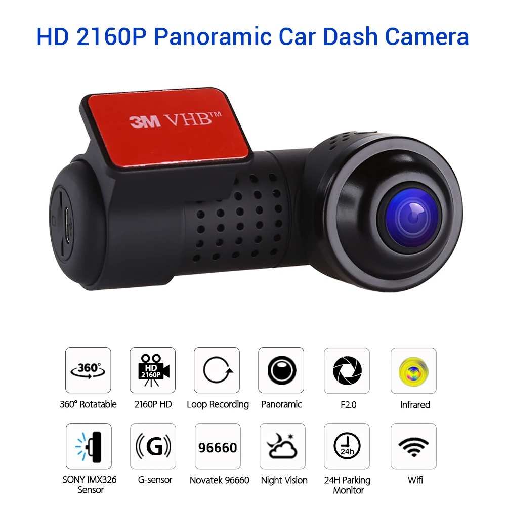 Панорамная камера L9 с углом обзора 360 градусов Автомобильная DVR HD 2160P Sony IMX326 WiFi