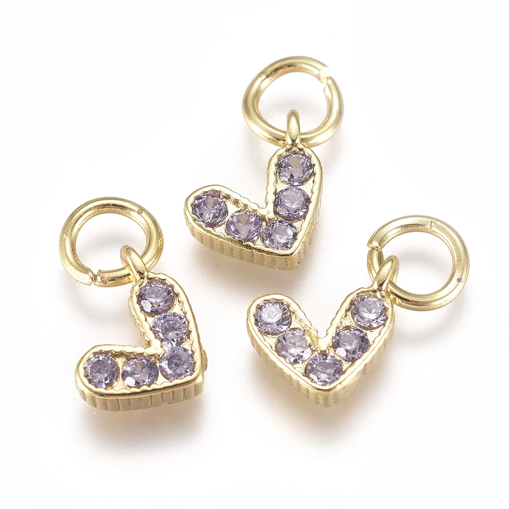 20Pcs Heart Brass Micro Pave Cubic Zirconia Charms with Jump Ring for Jewelry Making DIY Earrings Necklace Accessories