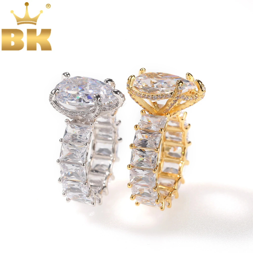 

THE BLING KING Water Drip Top Large Iced Out Baguette Ring Gold White Color 7mm Square CZ 1 Row Fashion Gift Hiphop Jewelry