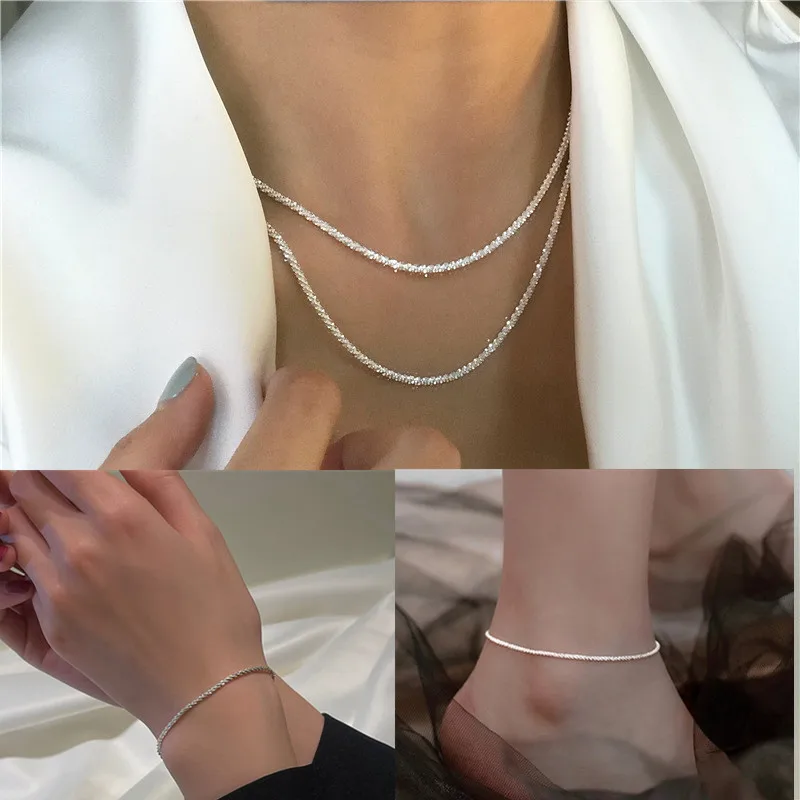 

925 Sterling Silver Sparkling Clavicle Chain Pendants Necklace For Women Girls Statement Wedding Birthday Jewelry Collar dz638