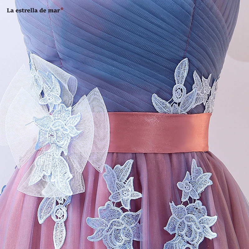 

plus size robe de soire de mariage new tulle applique bow A Line 2 style Dusty blue bridesmaid dresses long wedding party gown