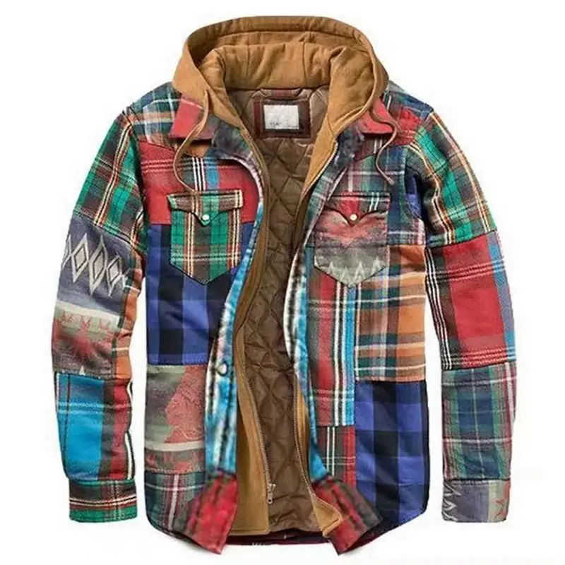 

New style shirt European and American autumn and winter thick cotton plaid long-sleeved loose hooded jacket jacket