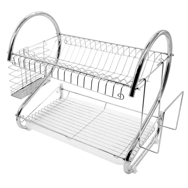 

Stainless Steel Drain Dish Rack Double Layer Kitchen Dishware Storage Stand home tableware storage rack drain rack