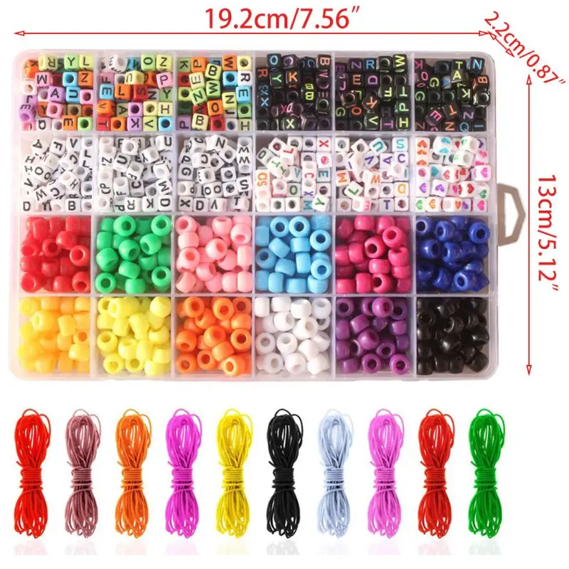 

960Pcs 20 Grid Alphabet Letter Beads Cube for DIY Jewelry Making with 10 Rolls Colorful Elastic Bracelet String