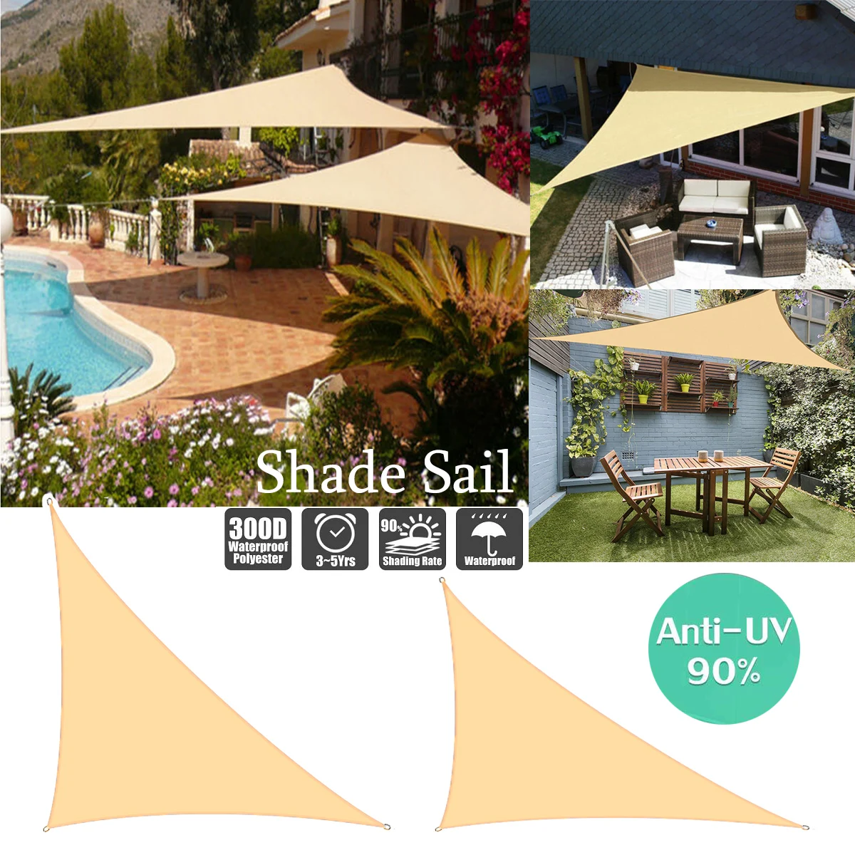 Водонепроницаемый треугольный солнцезащитный козырек 300D уличное покрытие для