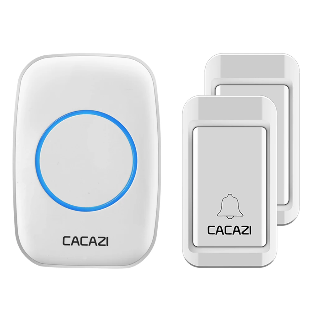 CACAZI Wireless Doorbell Self-powered No batteries Waterproof 120M Remote LED Light Home Cordless Door Bells 38 Chimes White |