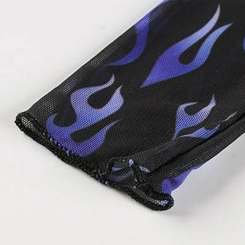 

Mesh Women's T-shirts Flame Net Yarn Longsleeve Tops Graphic Perspective Lace Shirt O-neck Woman Streetwear Autumn 2020 Clothes