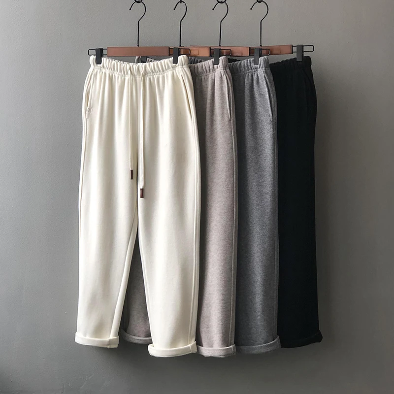 Casual Woolen Sweatpants Women's pants 2022 Spring Autumn Long Pants New Drawstring Pocket Loose Thick Warm Female Trousers Z225