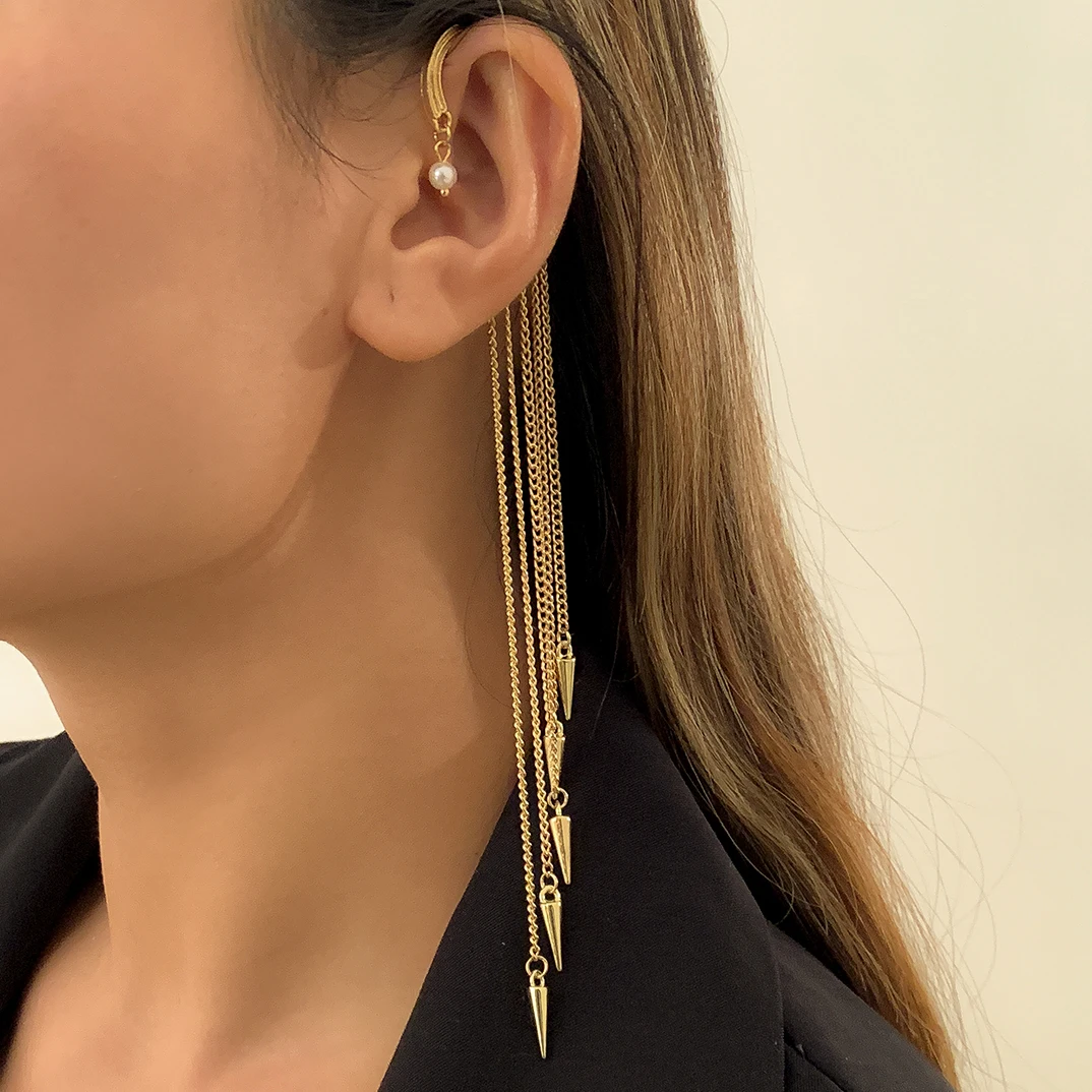

Ingemark High Quality Long Tassel Clip Earring Fashion Statement Ear Cuff Fake Piercing Vintage Pendientes Women Goth Jewelry