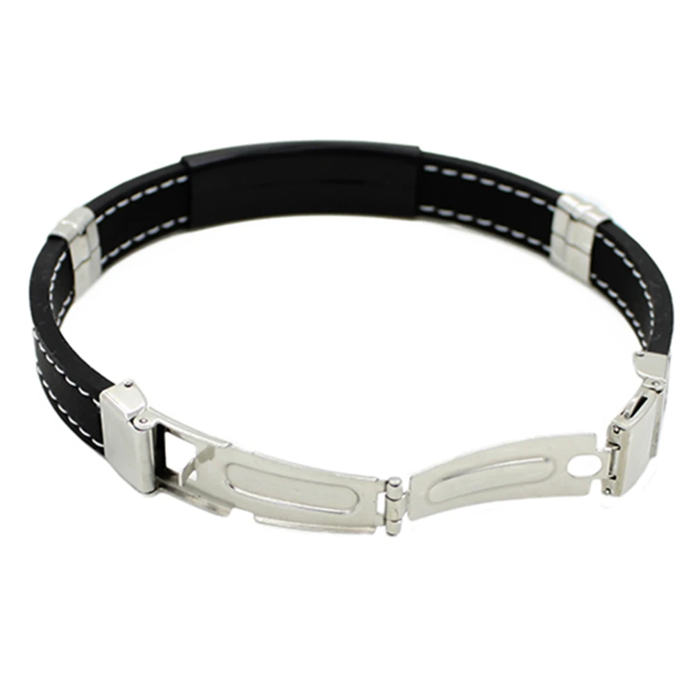 Мода черный серебристый цвет Нержавеющая сталь манжеты резиновый браслет Для