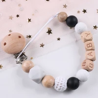 baby pacifier clip chain silicone wooden pacifier clip bead teether toy pendant for pacifier