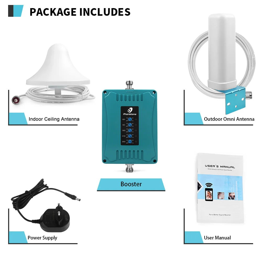 

Five Band 20/8/3/1/7 Signal Repeater 2G 3G 4G Cell phone Amplifier ALC 800/900/1800/2100/2600MHz LTE Mobile Signal Booster Set
