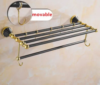 Towel Rack B Набор аксессуаров для ванной комнаты, 304 нержавеющая сталь, вешалка для полотенец, угловая полка, держатель для бумаги, вешалка для полотенец, 5 крючков, оборудование для ванной, черный и золотой - Цвет: Towel Rack B