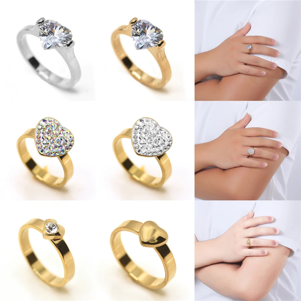 

Fashion Crystal Heart Shaped Wedding Rings For Women Ladies Elegant Engagement Finger Jewelry Party Gifts Accessories