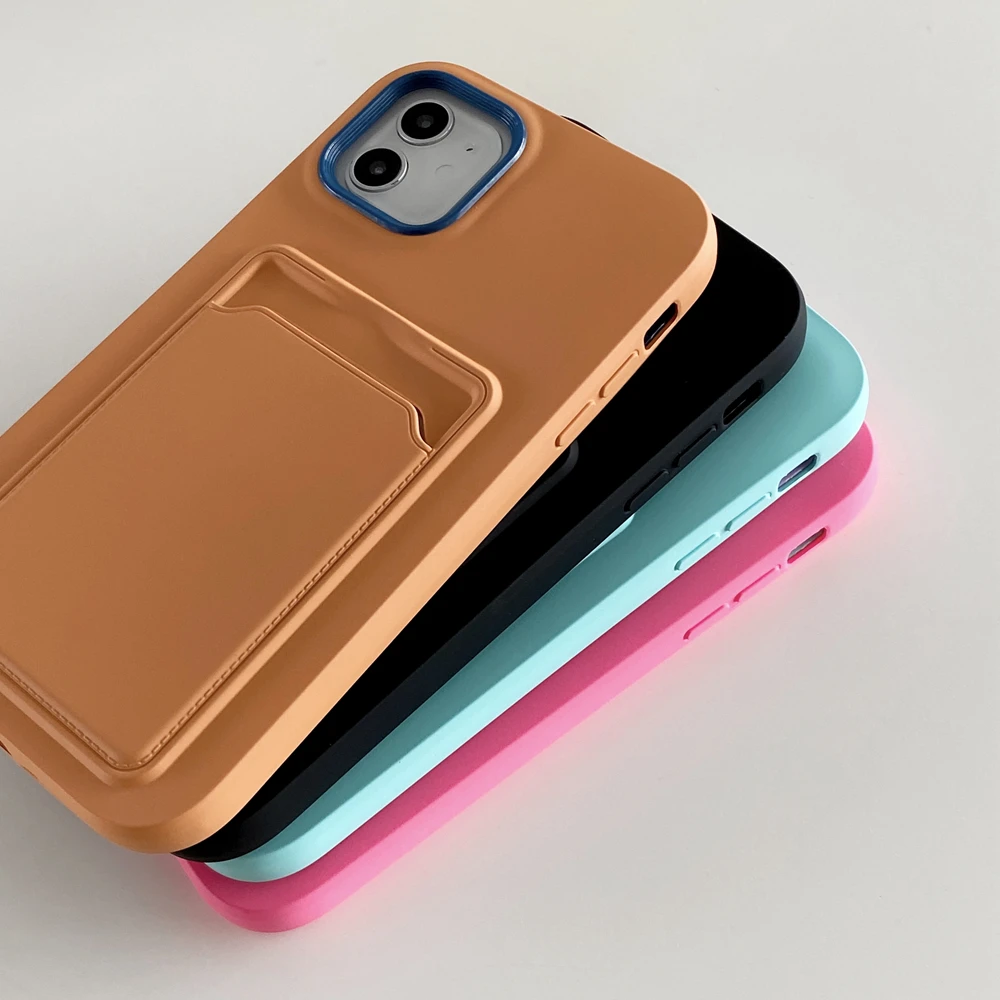 Shockproof Candy Color Card Slot Holder Case for iPhone 11 12 13 14 Pro XR Xs Max X 7 8 Plus Drop Protection Soft Cover Bag