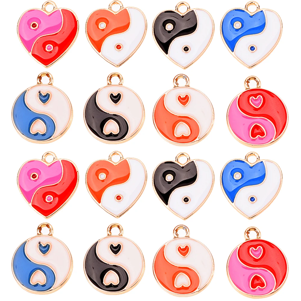 

JQ 18*15mm 4 Colors Love Heart Enamel Yinyang Bagua Alloy Charm Pendant Fashion Bracelet Earrings DIY Jewelry Making Supplies