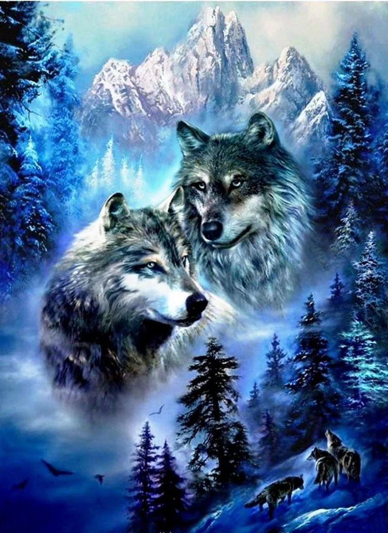 

5D DIY Diamond Painting Kits Full Round With AB Drill Animal Wolves Embroidery Diamond Mosaic Picture of Rhinestones Home Decor