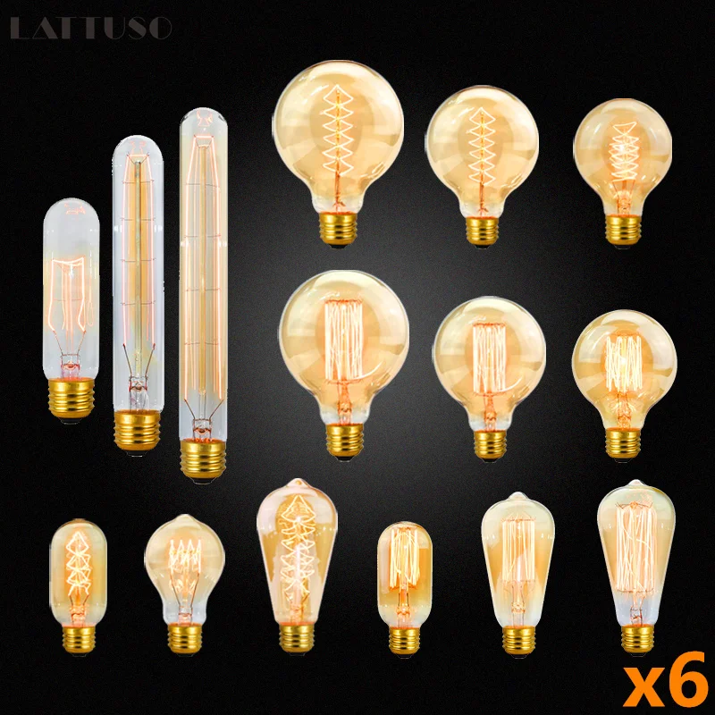 

6PCS Vintage Edison Bulb E27 220V 40W ST64 G80 G95 Retro Ampoule A19 T45 Lamp Home Decor Filament Light Bulb Incandescent Lamp