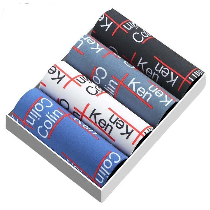 4Pcs Men Underwear Male Shorts Comfortable Underpants Print Casual Shorts Breathable U Convex Men Panties Plus Size L-4XL