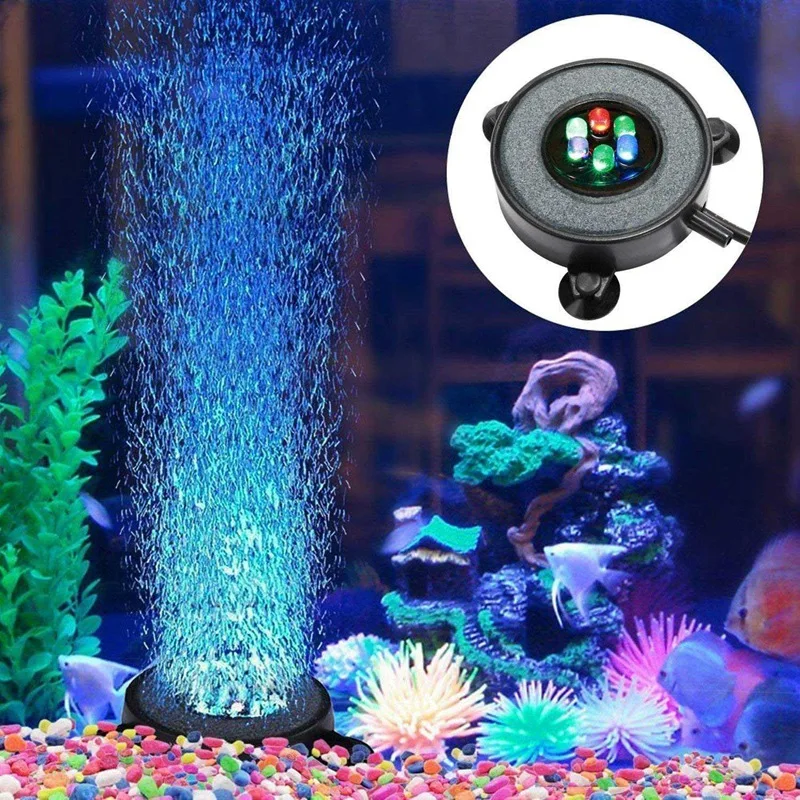 

New Led Aquarium Air Bubble Light Fish Tank Air Curtain Bubble Stone Disk with 6 Color Changing Leds(Us Plug)