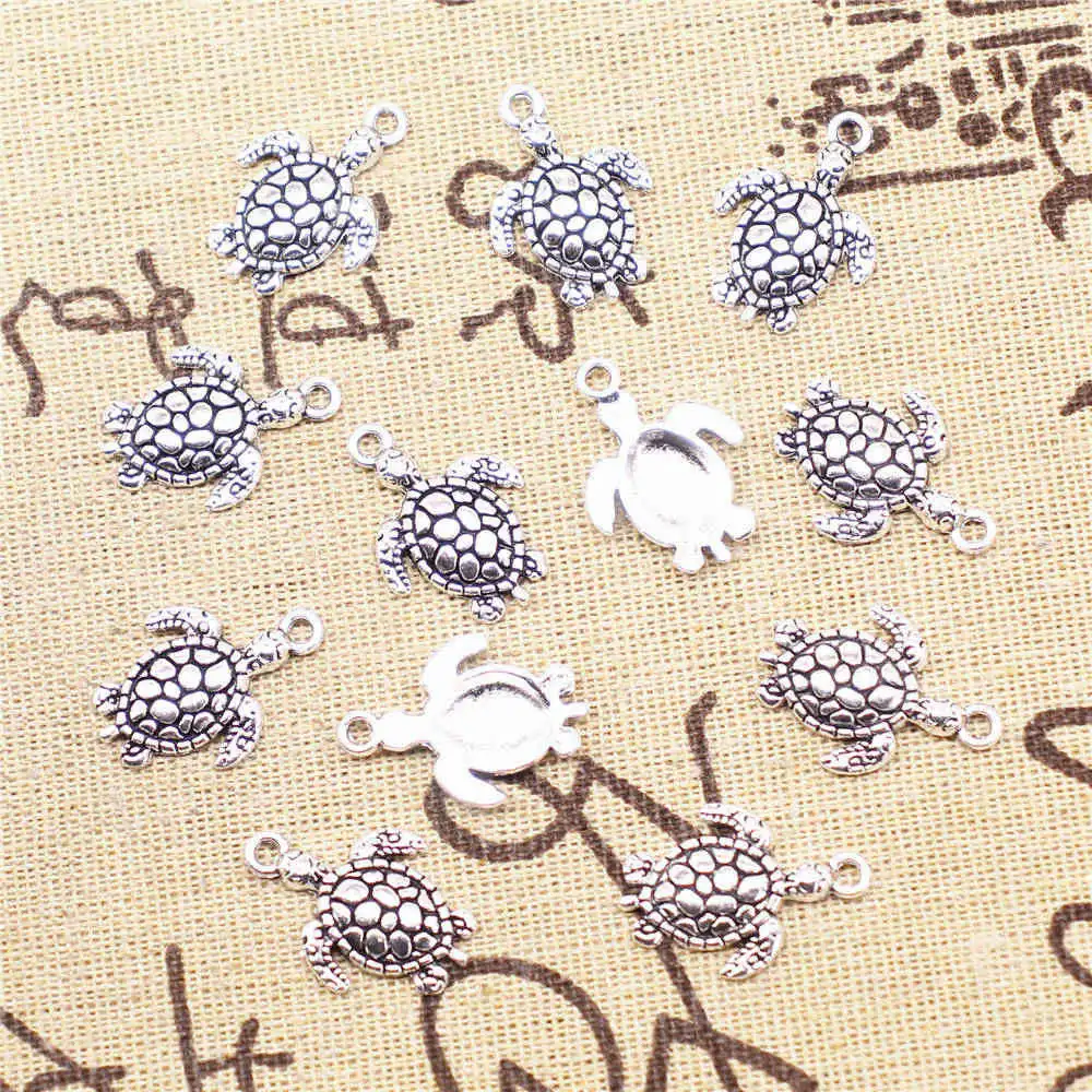 

Pendants For Jewelry 16x23mm Turtle Charms Antique Silver Color 10pcs