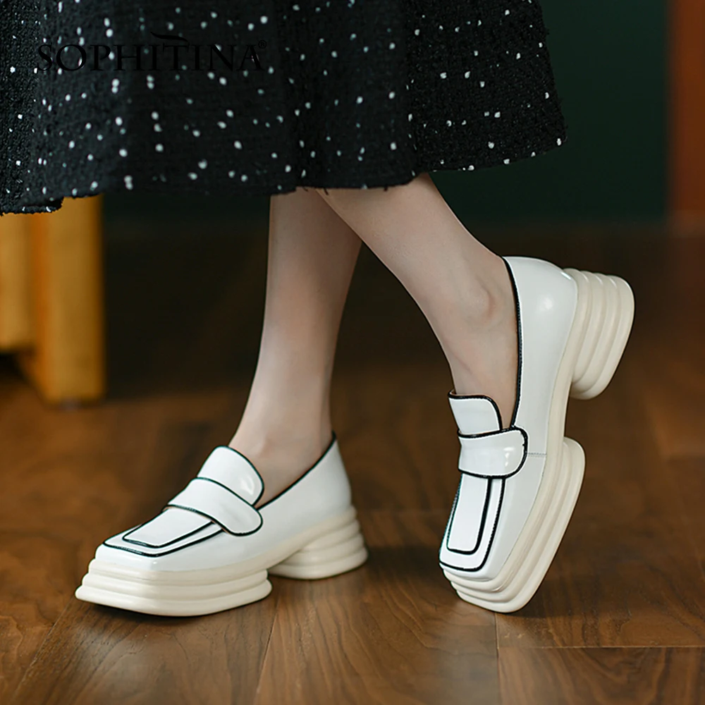 

Женские мокасины с квадратным носком SOPHITINA, модные лоферы, без застежки, разноцветная рабочая обувь, TO01