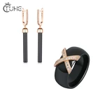 Женский набор керамических украшений 585 пробы, длинные серьги-капли из розового золота, 8 мм, ширина х крест, черное керамическое кольцо для женщин и девочек, рождественский подарок