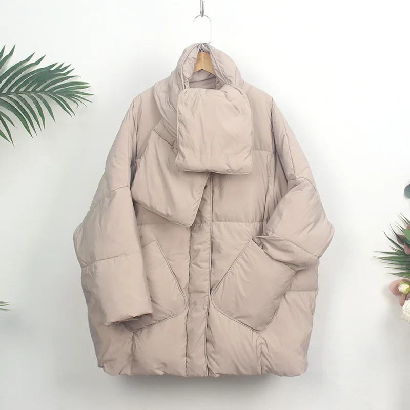 Women O-Neck Loose Thick Parkas Female Warm Snow Outerwear Clothing 2023 Winter Scarf Jackets 90% White Duck Down Coats Overcoat