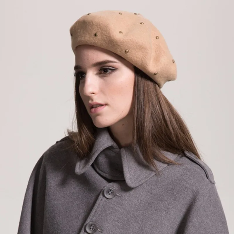

Vintage women beret hat fashion winter warn wool rivet berets for ladies French style painter rivet hats