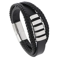new style hot sale personality all match mens leather bracelet stainless steel braided punk pu bracelet