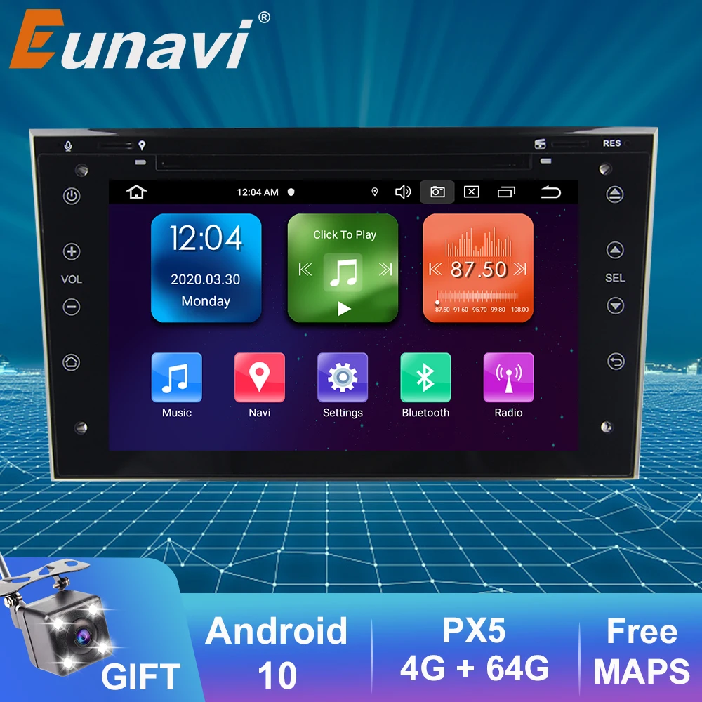Автомагнитола Eunavi 2 din Android 10 4 ГБ 64 автомобильный dvd плеер для Vauxhall Opel Astra H G Vectra Antara