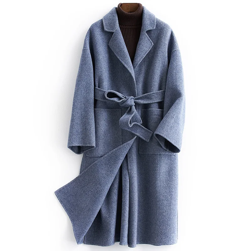 Женское шерстяное пальто осенне-зимняя одежда с поясом тонкое длинное женские
