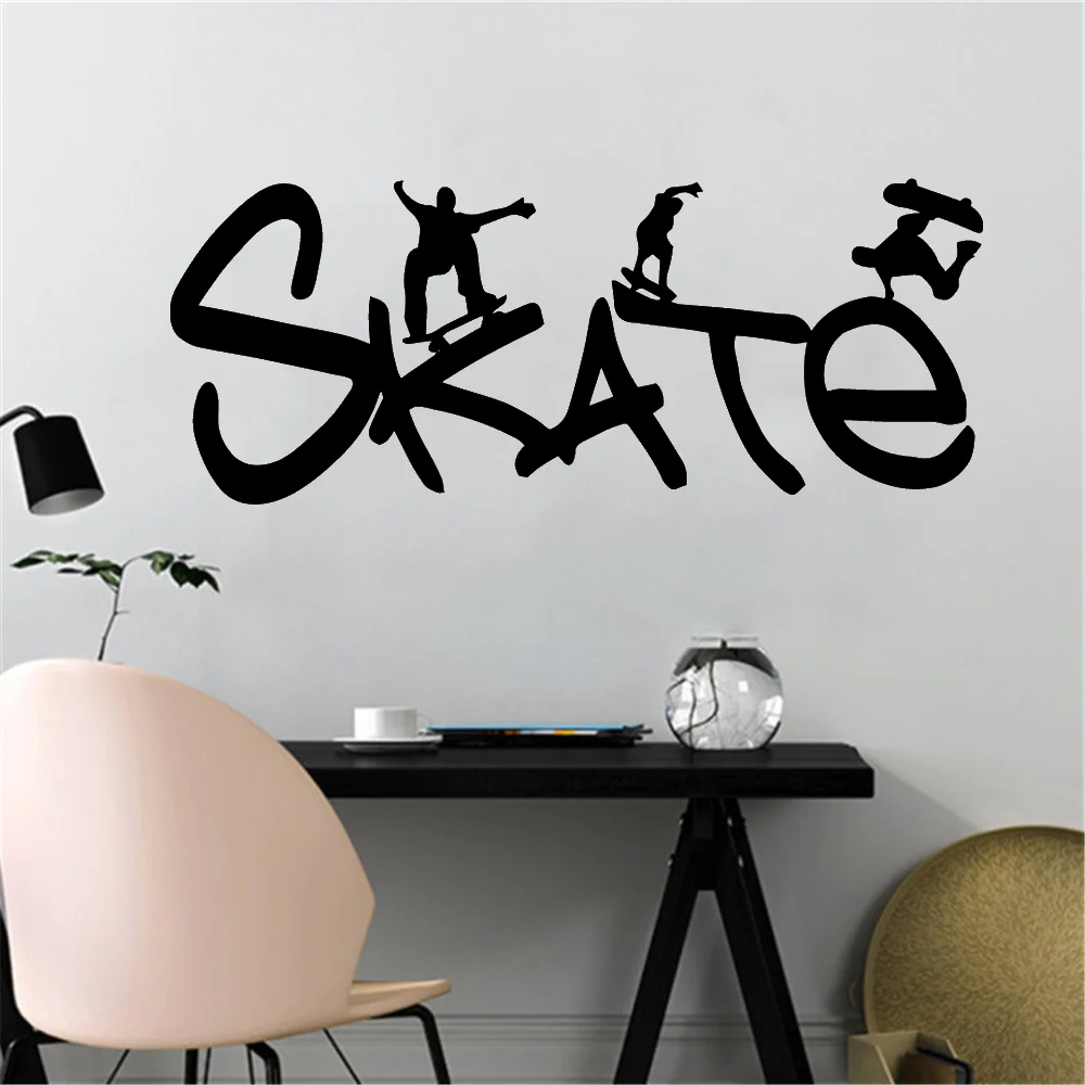 

Free shipping skate Cartoon Wall Decals Pvc Mural Art Diy Poster For Living Room Bedroom Art Decor Wallpaper